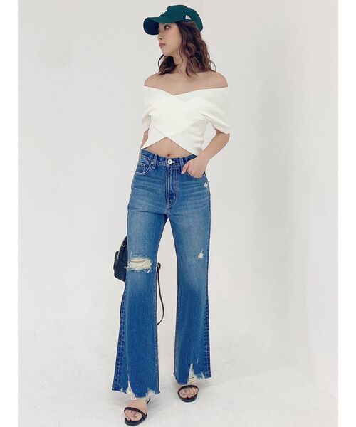 GYDA（ジェイダ）の「ハイウエスト HEMダメージ フレアデニムパンツ（デニムパンツ・レディース・ブルー/ライトブルー・X-SMALL/SMALL/MEDIUM）」の10枚目の写真