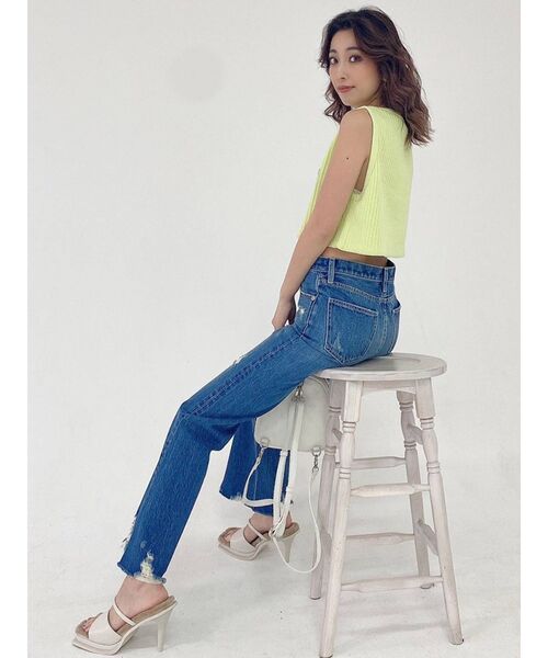 GYDA（ジェイダ）の「ハイウエスト HEMダメージ フレアデニムパンツ（デニムパンツ・レディース・ブルー/ライトブルー・X-SMALL/SMALL/MEDIUM）」の17枚目の写真