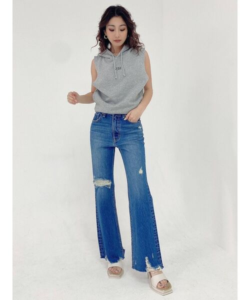 GYDA（ジェイダ）の「ハイウエスト HEMダメージ フレアデニムパンツ（デニムパンツ・レディース・ブルー/ライトブルー・X-SMALL/SMALL/MEDIUM）」の11枚目の写真