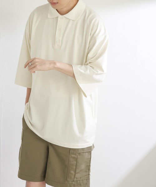 SENSE OF PLACE by URBAN RESEARCH（センスオブプレイスバイアーバンリサーチ）の「『ユニセックス』エクストラルーズポロシャツ(5分袖)（ポロシャツ・メンズ・アイボリー/ブラック/グリーン/パープル・MEDIUM/LARGE）」の5枚目の写真