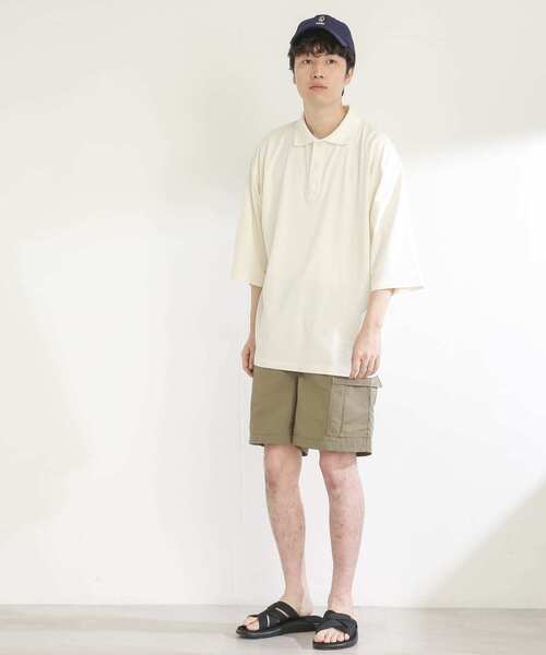 SENSE OF PLACE by URBAN RESEARCH（センスオブプレイスバイアーバンリサーチ）の「『ユニセックス』エクストラルーズポロシャツ(5分袖)（ポロシャツ・メンズ・アイボリー/ブラック/グリーン/パープル・MEDIUM/LARGE）」の8枚目の写真