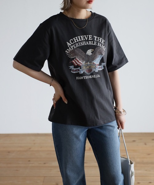 Bonjour Sagan(ボンジュールサガン)の「イーグルプリントTシャツ(Tシャツ/カットソー・レディース・チャコールグレー・FREE)」の17枚目の写真