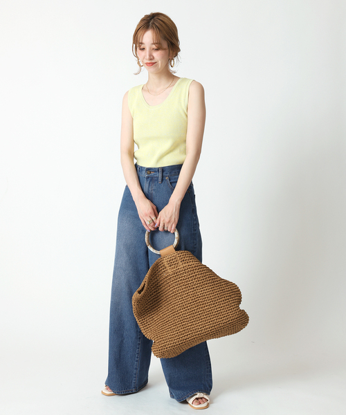 B.C STOCK（ベーセーストック）の「ラージペーパーカゴBAG（かごバッグ・レディース・ブラック/ベージュ・FREE）」の6枚目の写真