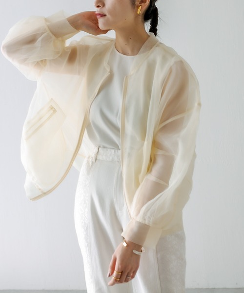 ear PAPILLONNER(イアパピヨネ)の「【SUM1 STYLE(スミ スタイル)】シアーブルゾン(ブルゾン・レディース・ブラック/アイボリー・FREE)」の2枚目の写真