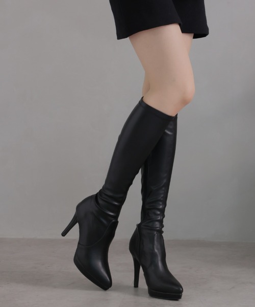 IVY select ブラック ロングブーツ　24.5 VIVIAN ブーツ レディース ロングブーツ ストレッチブーツ 厚底