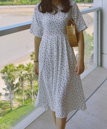 新入荷☆シフォン 水玉 ワンピース 大人女性魅せる 気質 スタイリッシュ 通勤OL綺麗 ひざ丈スカートロングスカートZ145 MAISON DE THERESE（メゾン ド テレーズ）の「水玉シフォンワンピース