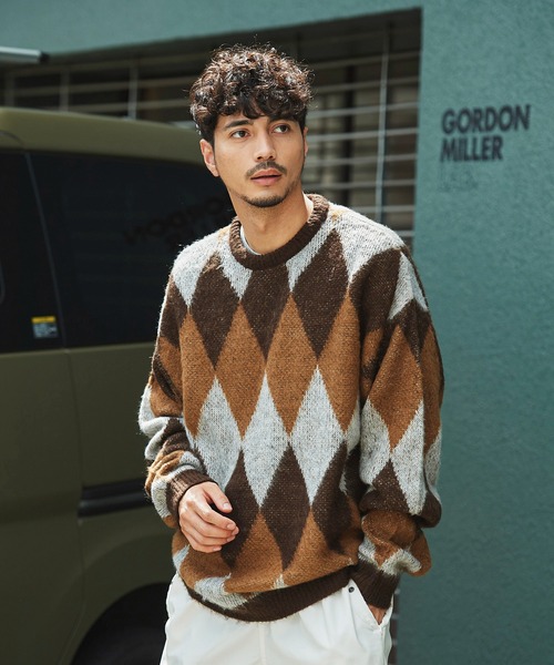 GORDON MILLER(ゴードンミラー)の「GORDON MILLER(ゴードンミラー)ダイヤ柄シャギーニットクルー 016(ニット/セーター・メンズ・グレー/ブラウン・L/M)」の19枚目の写真