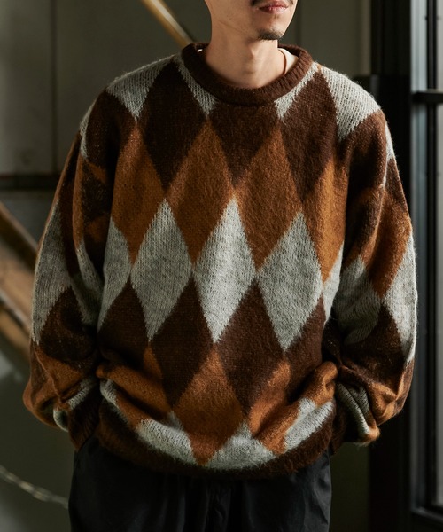 GORDON MILLER(ゴードンミラー)の「GORDON MILLER(ゴードンミラー)ダイヤ柄シャギーニットクルー 016(ニット/セーター・メンズ・グレー/ブラウン・L/M)」の14枚目の写真