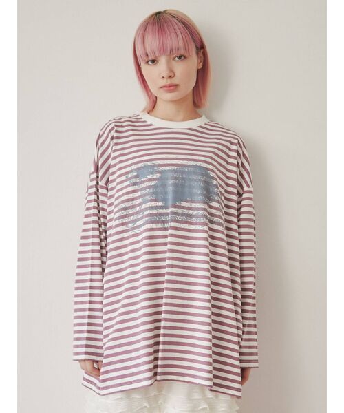 merry jenny（メリージェニー）の「Run dog long Tee（Tシャツ/カットソー・レディース・オフホワイト/ベージュ/パープル・FREE）」の3枚目の写真