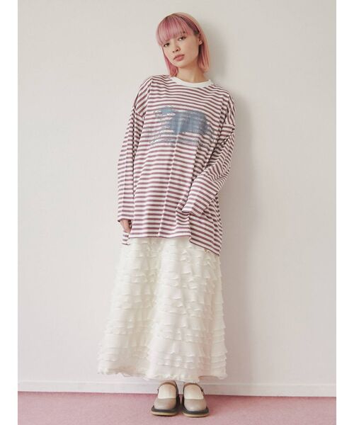 merry jenny（メリージェニー）の「Run dog long Tee（Tシャツ/カットソー・レディース・オフホワイト/ベージュ/パープル・FREE）」の5枚目の写真