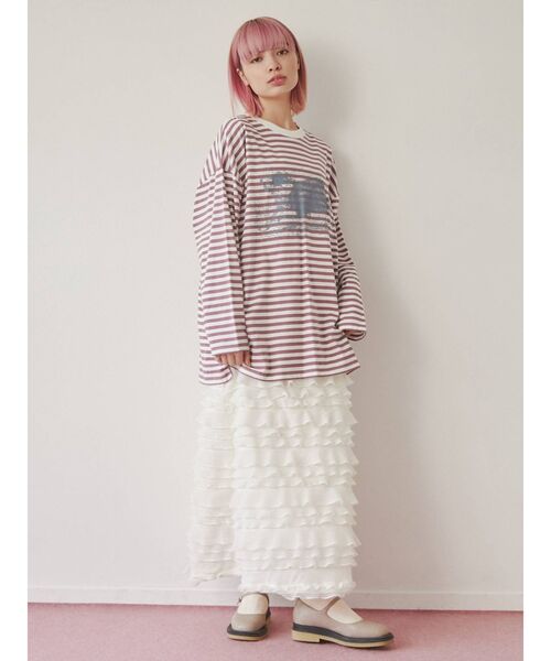 merry jenny（メリージェニー）の「Run dog long Tee（Tシャツ/カットソー・レディース・オフホワイト/ベージュ/パープル・FREE）」の6枚目の写真