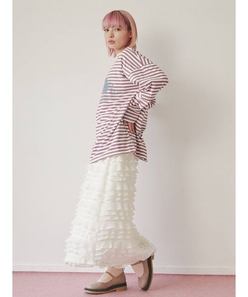 merry jenny（メリージェニー）の「Run dog long Tee（Tシャツ/カットソー・レディース・オフホワイト/ベージュ/パープル・FREE）」の8枚目の写真