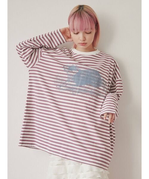merry jenny（メリージェニー）の「Run dog long Tee（Tシャツ/カットソー・レディース・オフホワイト/ベージュ/パープル・FREE）」の11枚目の写真