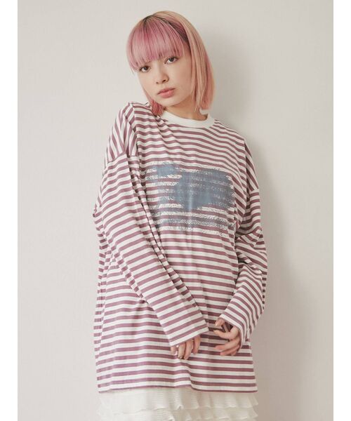 merry jenny（メリージェニー）の「Run dog long Tee（Tシャツ/カットソー・レディース・オフホワイト/ベージュ/パープル・FREE）」の13枚目の写真
