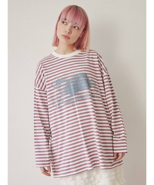 merry jenny（メリージェニー）の「Run dog long Tee（Tシャツ/カットソー・レディース・オフホワイト/ベージュ/パープル・FREE）」の14枚目の写真