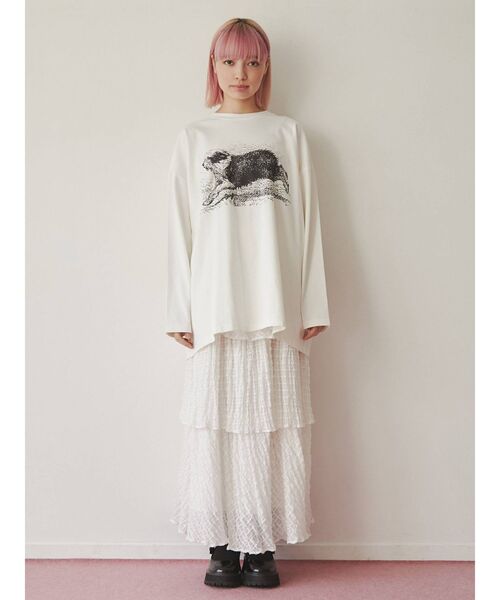 merry jenny（メリージェニー）の「Run dog long Tee（Tシャツ/カットソー・レディース・オフホワイト/ベージュ/パープル・FREE）」の16枚目の写真