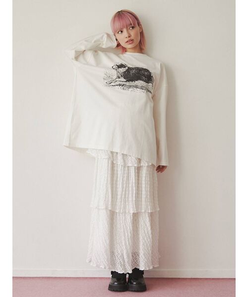 merry jenny（メリージェニー）の「Run dog long Tee（Tシャツ/カットソー・レディース・オフホワイト/ベージュ/パープル・FREE）」の17枚目の写真