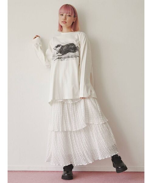 merry jenny（メリージェニー）の「Run dog long Tee（Tシャツ/カットソー・レディース・オフホワイト/ベージュ/パープル・FREE）」の18枚目の写真