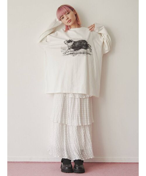 merry jenny（メリージェニー）の「Run dog long Tee（Tシャツ/カットソー・レディース・オフホワイト/ベージュ/パープル・FREE）」の20枚目の写真