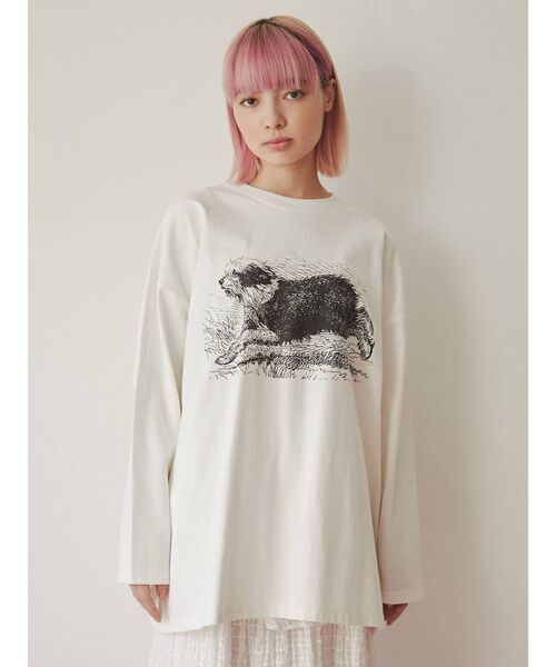 merry jenny（メリージェニー）の「Run dog long Tee（Tシャツ/カットソー・レディース・オフホワイト/ベージュ/パープル・FREE）」の21枚目の写真