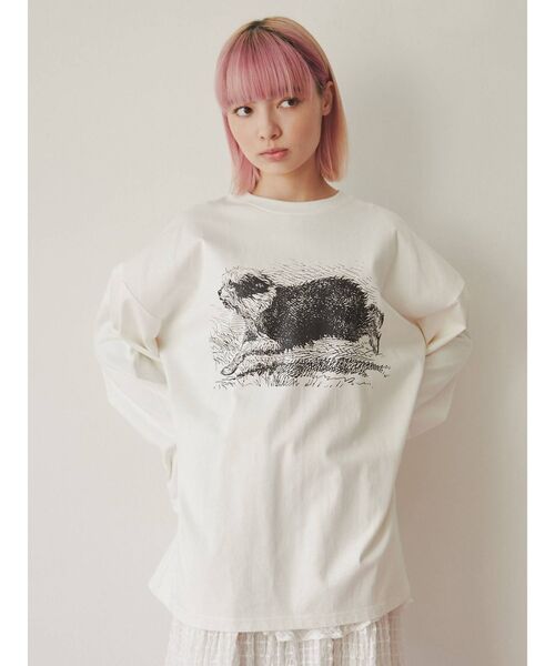 merry jenny（メリージェニー）の「Run dog long Tee（Tシャツ/カットソー・レディース・オフホワイト/ベージュ/パープル・FREE）」の22枚目の写真