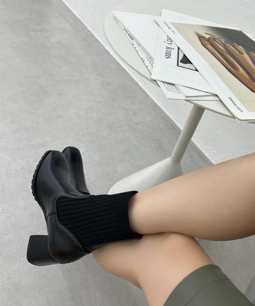 ORiental TRaffic（オリエンタルトラフィック）の「スクエアトゥニットヒールブーツ/21421（ブーツ・レディース・ブラック/ベージュ/レッド・LL/S/M/L/SS/3L）」の14枚目の写真