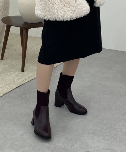 ORiental TRaffic（オリエンタルトラフィック）の「スクエアトゥニットヒールブーツ/21421（ブーツ・レディース・ブラック/ベージュ/レッド・LL/S/M/L/SS/3L）」の16枚目の写真