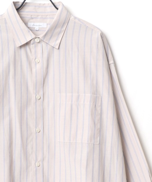 Lazar(ラザル)の「別注 Oversize Broad Stripe Regular Collar Shirt/オーバーサイズ ブロード ストライプ レギュラーカラーシャツ(シャツ/ブラウス・メンズ・ブルー系その他2/ブルー系その他/ベージュ系その他/ブルー系その他3・M/L)」の2枚目の写真