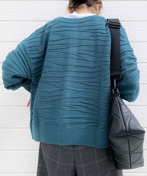 Q（キュー）の「ゼブラ柄2wayニットカーディガン（カーディガン/ボレロ・レディース・グレー/グリーン・MEDIUM）」の10枚目の写真