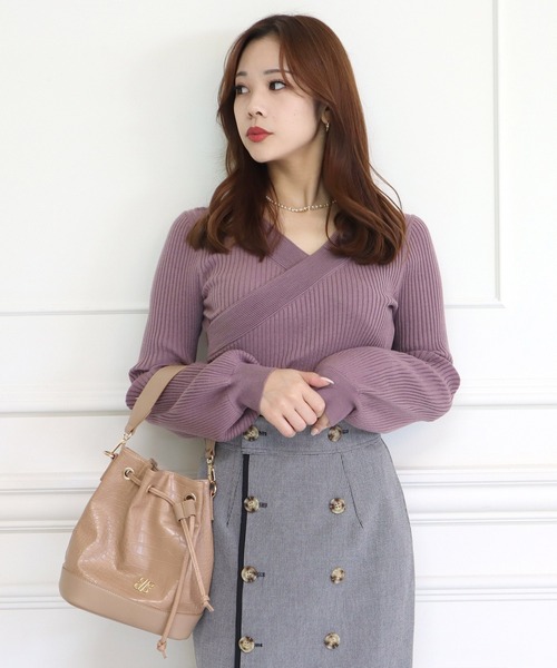 ROYAL PARTY(ロイヤルパーティー)の「カシュクールリブニットトップス(ニット/セーター・レディース・ブラック/ピンク/オフホワイト・FREE)」の3枚目の写真