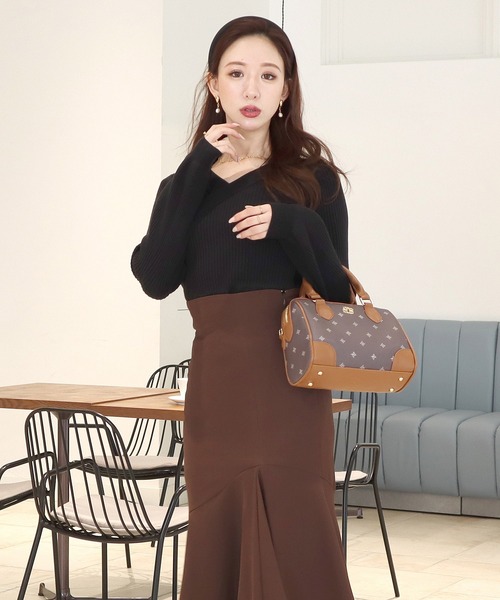 ROYAL PARTY(ロイヤルパーティー)の「カシュクールリブニットトップス(ニット/セーター・レディース・ブラック/ピンク/オフホワイト・FREE)」の4枚目の写真