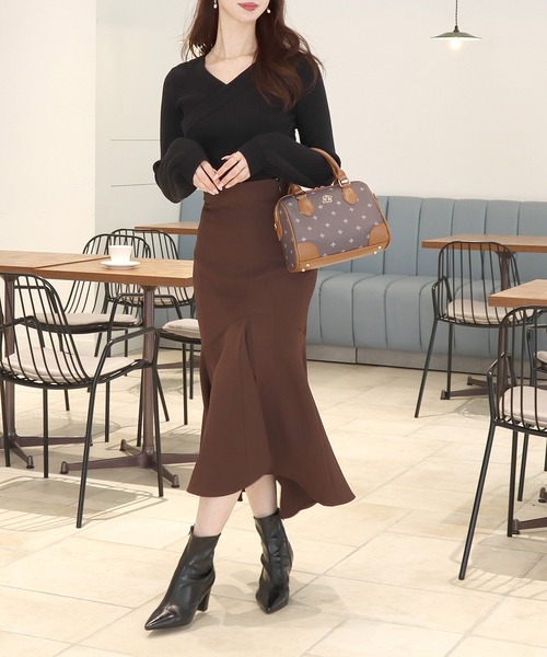 ROYAL PARTY(ロイヤルパーティー)の「カシュクールリブニットトップス(ニット/セーター・レディース・ブラック/ピンク/オフホワイト・FREE)」の6枚目の写真