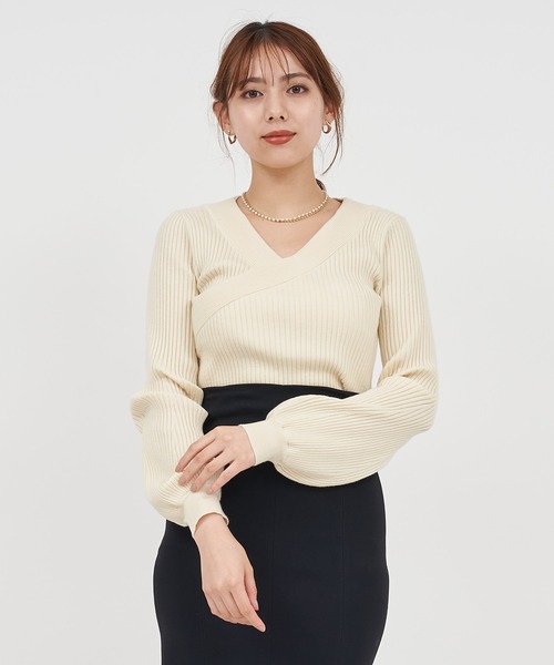 ROYAL PARTY(ロイヤルパーティー)の「カシュクールリブニットトップス(ニット/セーター・レディース・ブラック/ピンク/オフホワイト・FREE)」の10枚目の写真