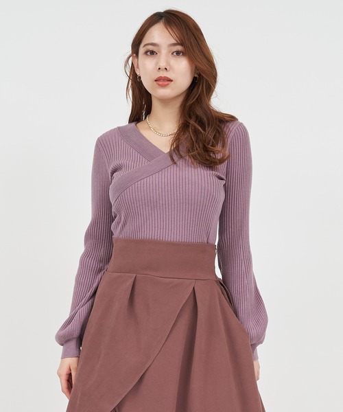 ROYAL PARTY(ロイヤルパーティー)の「カシュクールリブニットトップス(ニット/セーター・レディース・ブラック/ピンク/オフホワイト・FREE)」の14枚目の写真