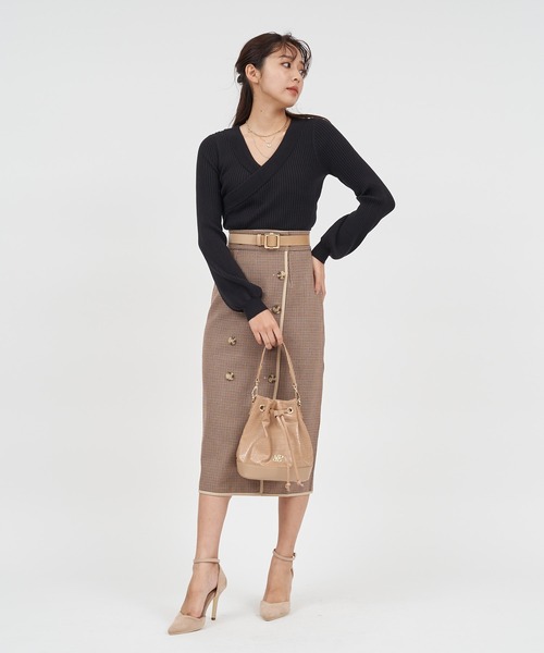 ROYAL PARTY(ロイヤルパーティー)の「カシュクールリブニットトップス(ニット/セーター・レディース・ブラック/ピンク/オフホワイト・FREE)」の7枚目の写真