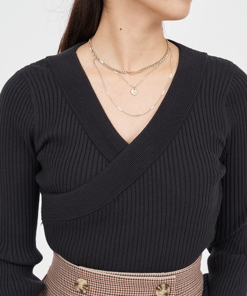 ROYAL PARTY(ロイヤルパーティー)の「カシュクールリブニットトップス(ニット/セーター・レディース・ブラック/ピンク/オフホワイト・FREE)」の9枚目の写真