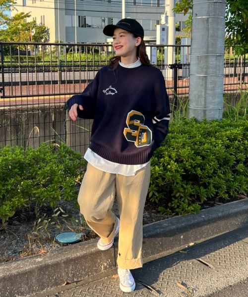 RODEO CROWNS WIDE BOWL（ロデオクラウンズワイドボウル）の「Lettered ニットトップス（ニット/セーター・レディース・ネイビー/アイボリー/マジェンタ・FREE）」の6枚目の写真