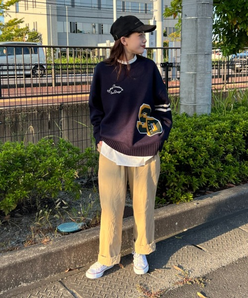 RODEO CROWNS WIDE BOWL（ロデオクラウンズワイドボウル）の「Lettered ニットトップス（ニット/セーター・レディース・ネイビー/アイボリー/マジェンタ・FREE）」の7枚目の写真