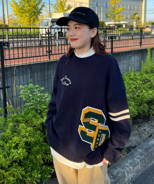 RODEO CROWNS WIDE BOWL（ロデオクラウンズワイドボウル）の「Lettered ニットトップス（ニット/セーター・レディース・ネイビー/アイボリー/マジェンタ・FREE）」の10枚目の写真