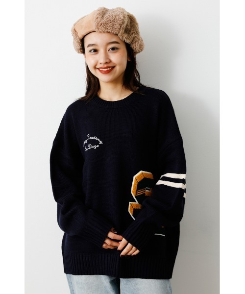 RODEO CROWNS WIDE BOWL（ロデオクラウンズワイドボウル）の「Lettered ニットトップス（ニット/セーター・レディース・ネイビー/アイボリー/マジェンタ・FREE）」の5枚目の写真