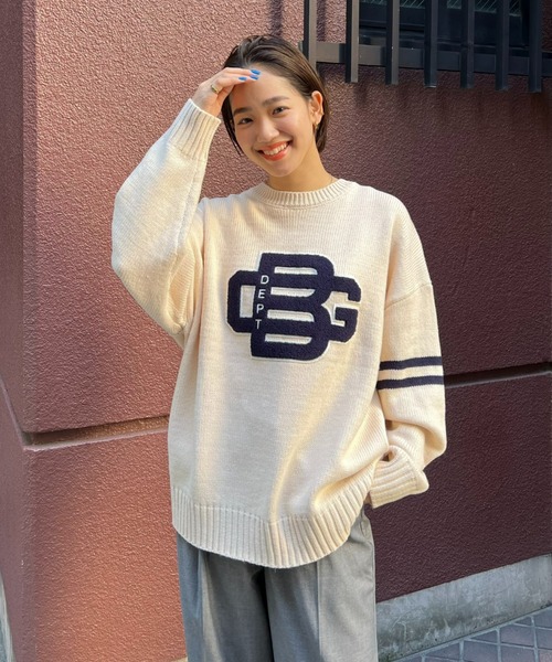 RODEO CROWNS WIDE BOWL（ロデオクラウンズワイドボウル）の「Lettered ニットトップス（ニット/セーター・レディース・ネイビー/アイボリー/マジェンタ・FREE）」の12枚目の写真