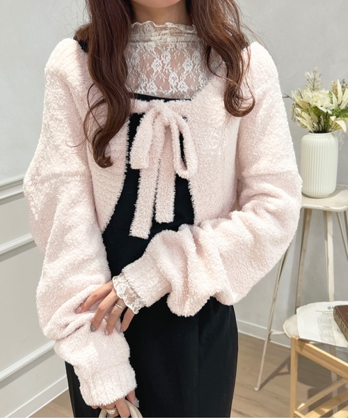 apres jour（アプレジュール）の「もこもこニットボレロ【ZOZOTOWN限定アイテム】（カーディガン/ボレロ・レディース・ラベンダー/オフホワイト/ライトピンク・X-LARGE/フリー）」の3枚目の写真