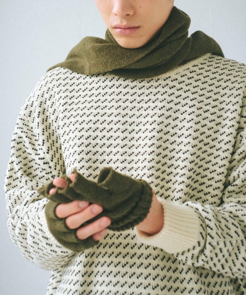 WHIMSIC（ウィムジック）の「【UNISEX】ストリングニットグローブ フィンガーレス（手袋・メンズ・パープル/グレー/チャコールグレー/オリーブ/ベージュ・FREE）」の8枚目の写真