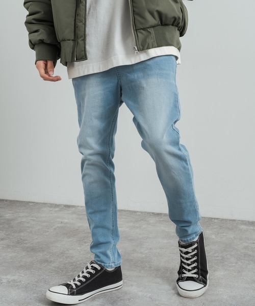 Rocky Monroe（ロッキーモンロー）の「ストレッチデニム テーパードスキニーサルエルパンツ（デニムパンツ・メンズ・ライトインディゴブルー/インディゴブルー/ブラック/ワンウォッシュ・M/L/XL）」の15枚目の写真