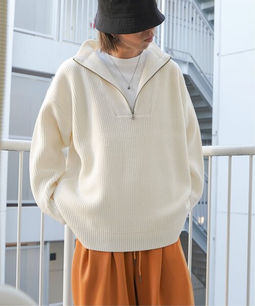 VENCEEXCHANGE（ヴァンスエクスチェンジ）の「【洗える】畦編みハーフジップ（カーディガン/ボレロ・メンズ・オレンジ/ミント/オフホワイト/ブラック・L/M）」の2枚目の写真