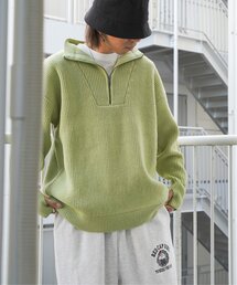 【洗える】畦編みハーフジップ