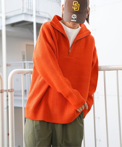 VENCEEXCHANGE（ヴァンスエクスチェンジ）の「【洗える】畦編みハーフジップ（カーディガン/ボレロ・メンズ・オレンジ/ミント/オフホワイト/ブラック・L/M）」の5枚目の写真