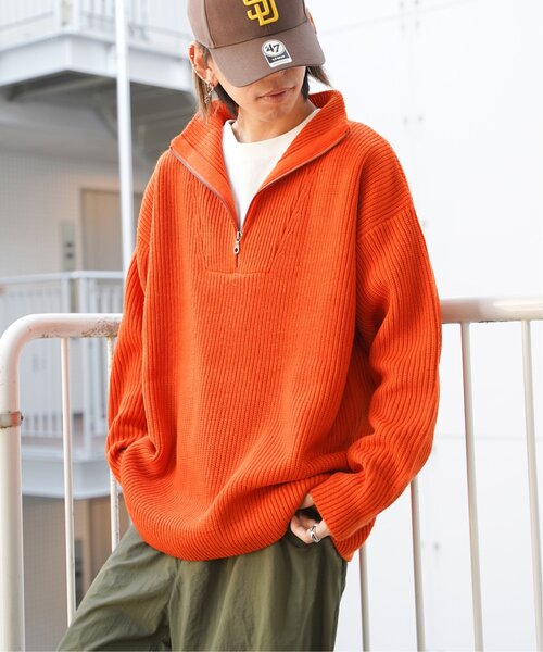 VENCEEXCHANGE（ヴァンスエクスチェンジ）の「【洗える】畦編みハーフジップ（カーディガン/ボレロ・メンズ・オレンジ/ミント/オフホワイト/ブラック・L/M）」の18枚目の写真