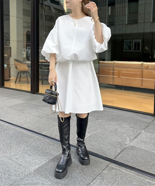 prose verse（プロズヴェール）の「キルティングジャガードフレアミニセットアップ（セットアップ・レディース・ブラック/オフホワイト・MEDIUM）」の7枚目の写真