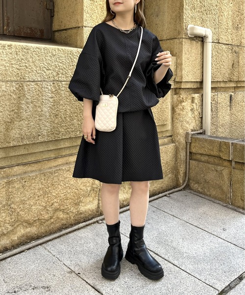 prose verse（プロズヴェール）の「キルティングジャガードフレアミニセットアップ（セットアップ・レディース・ブラック/オフホワイト・MEDIUM）」の8枚目の写真